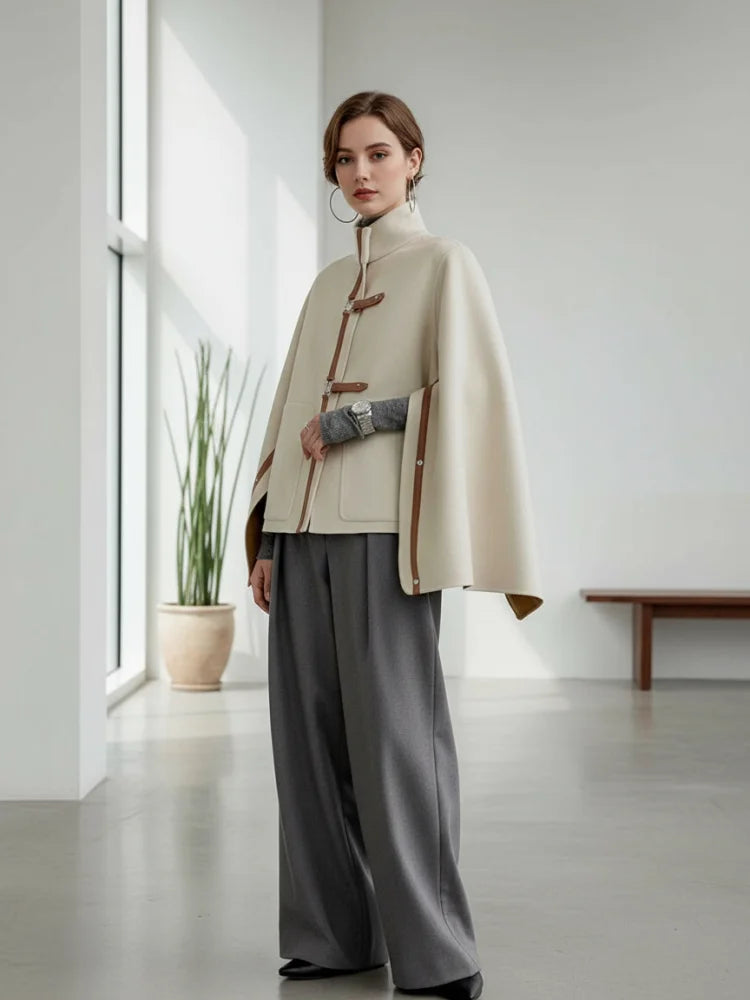 Buckle High Neck Cape Jacket