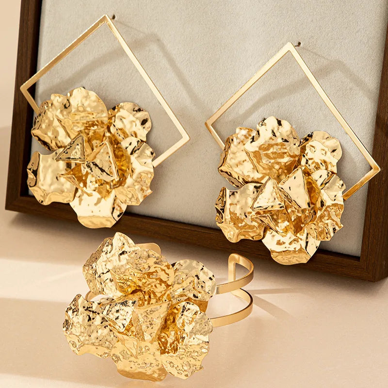 Geometric Flower Earrings Arm Bracelet Set