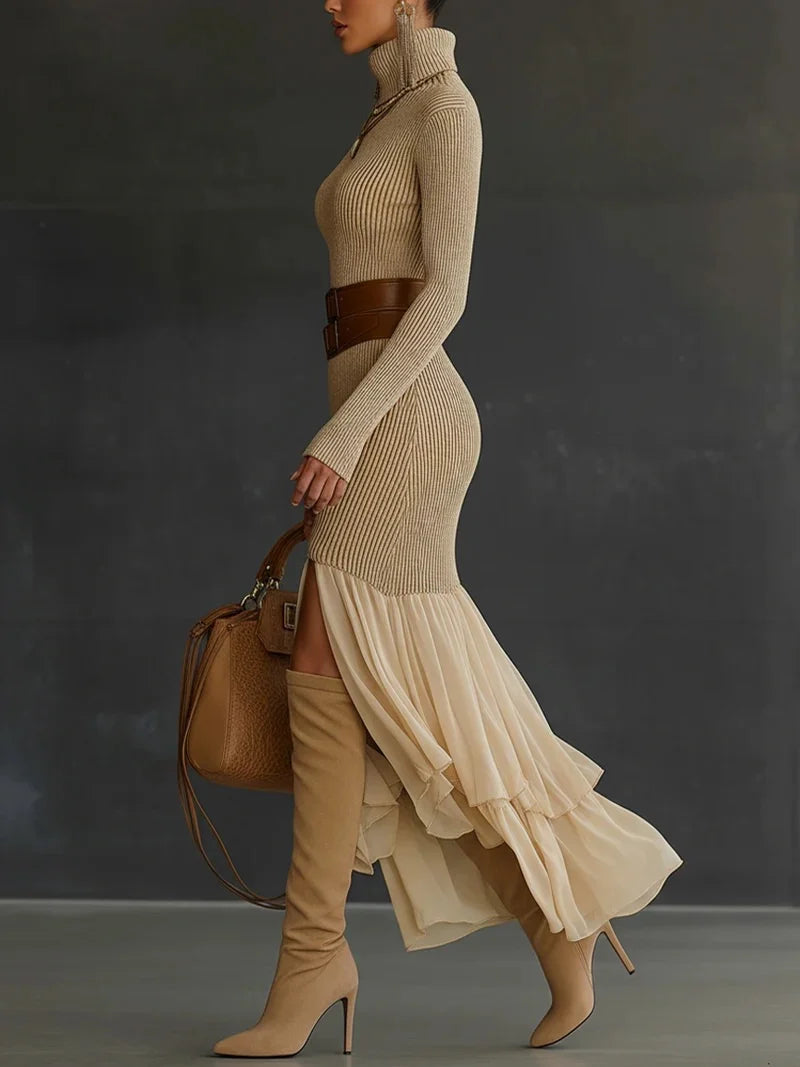 Turtleneck Bodycon Knitted Maxi Dress