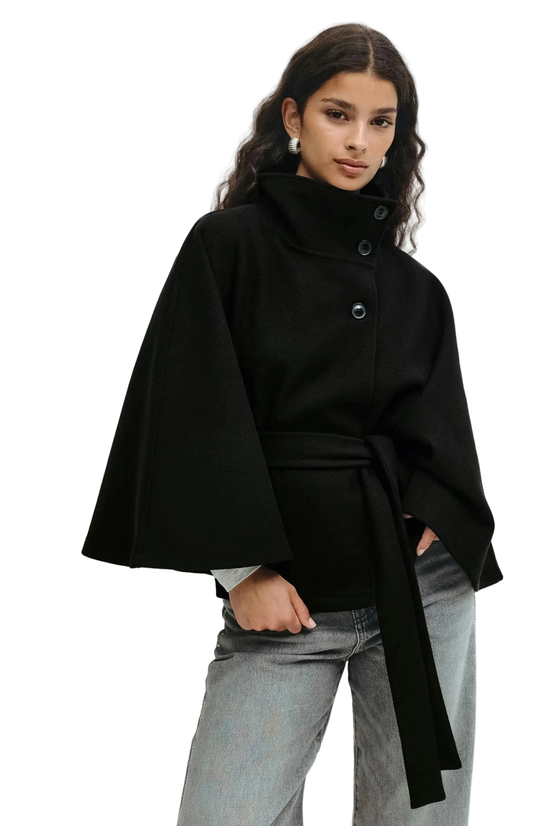 Chic Belted Cape Jacket