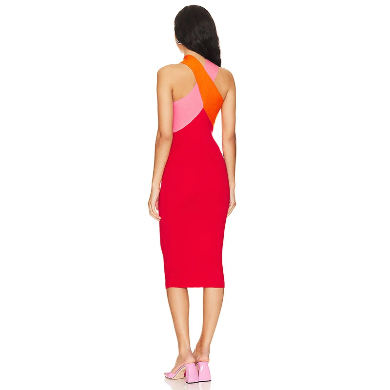 Cross Sling Patchwork Bandage Dress