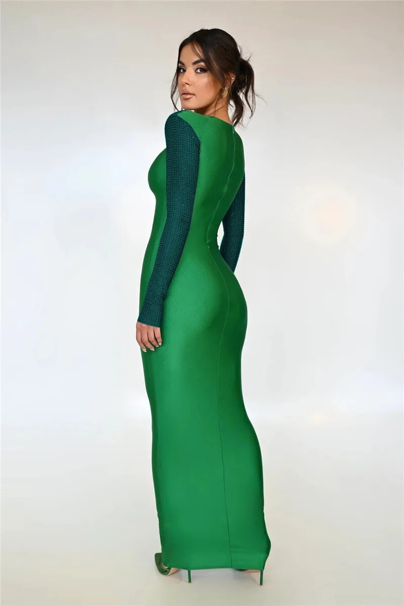Hollow Out Sparkle Long Sleeve Maxi Dress