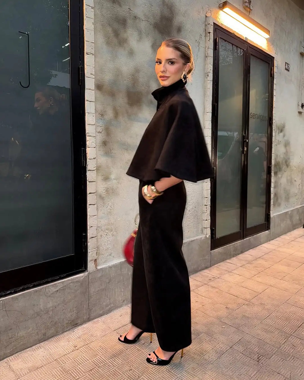 Black Suede Cape Coat