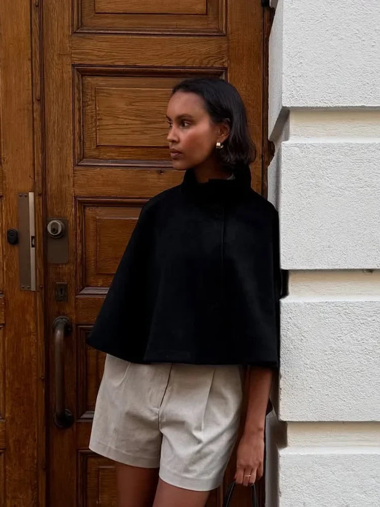 Black Suede Cape Coat