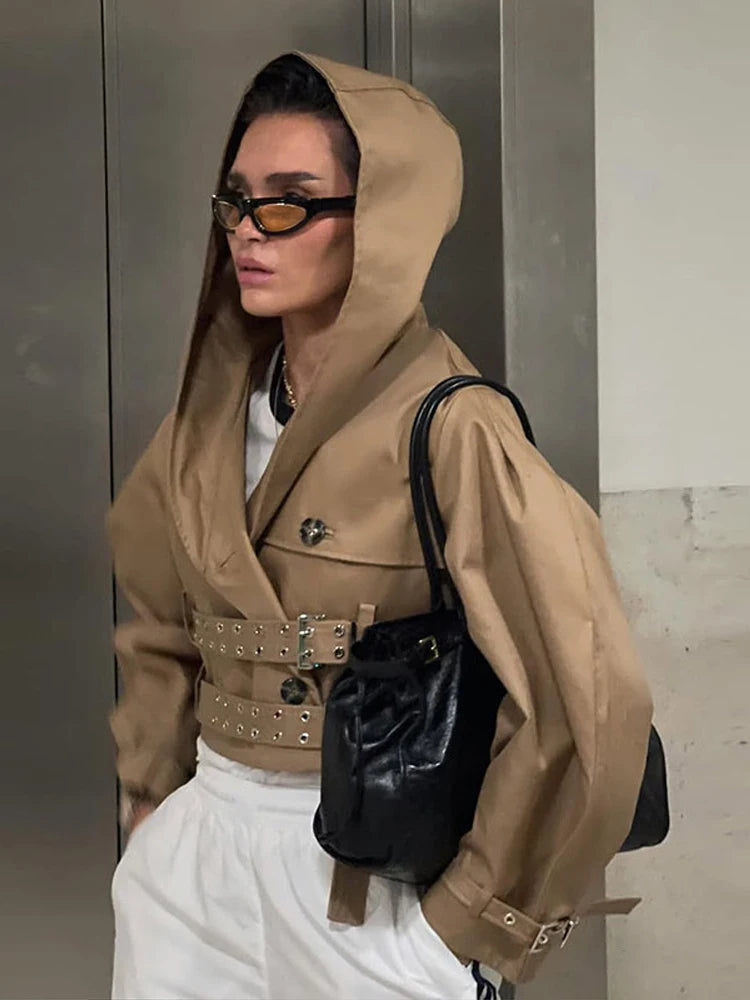 Autumn Vintage Hooded  Stand Collar Coat