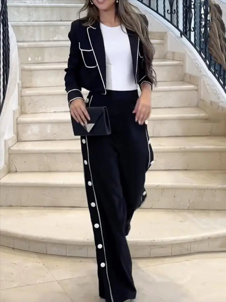 Casual High Waist Buttoned Pants Set