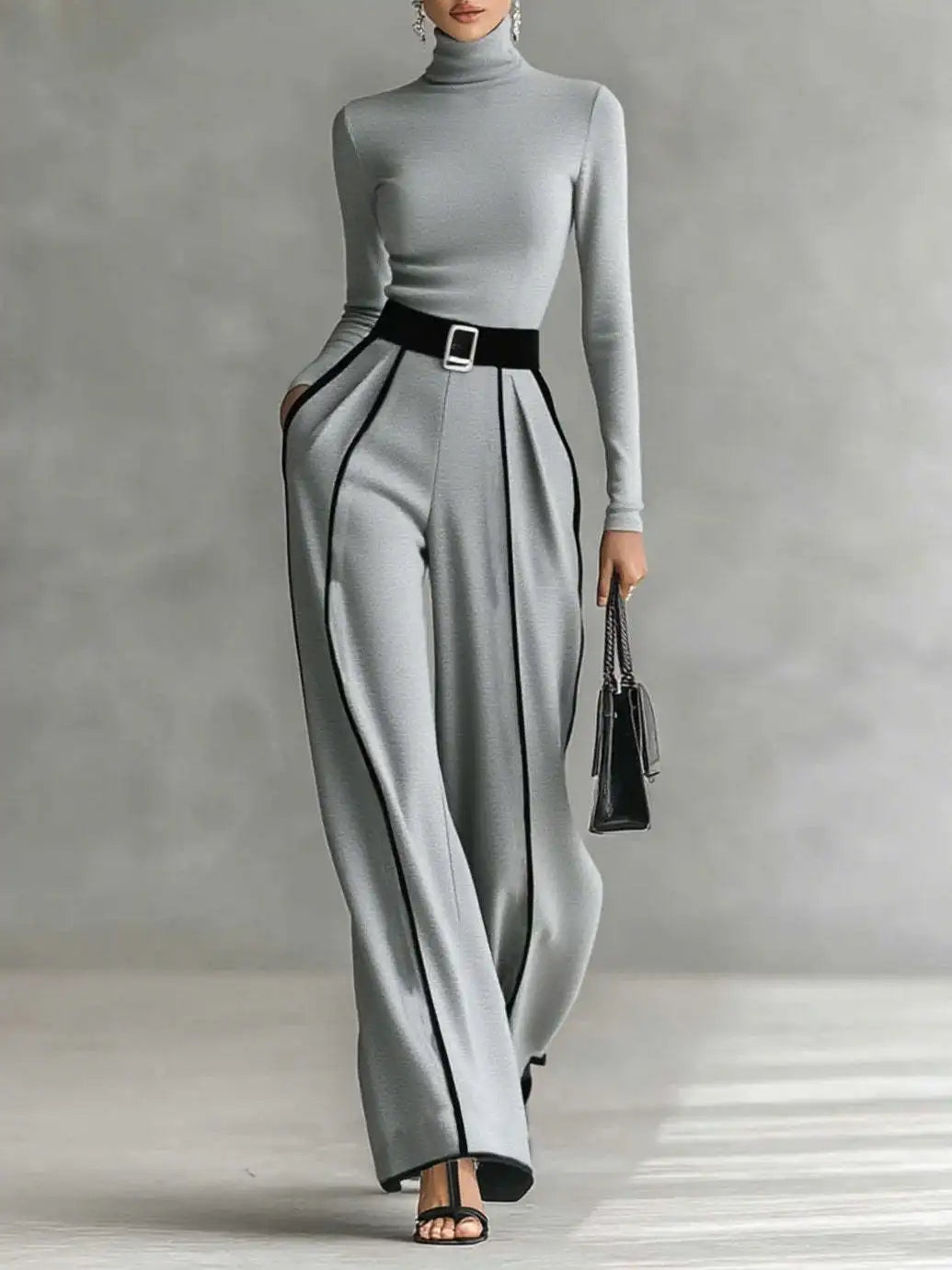 Striped Pullover Top & Wide Leg Trouser Set