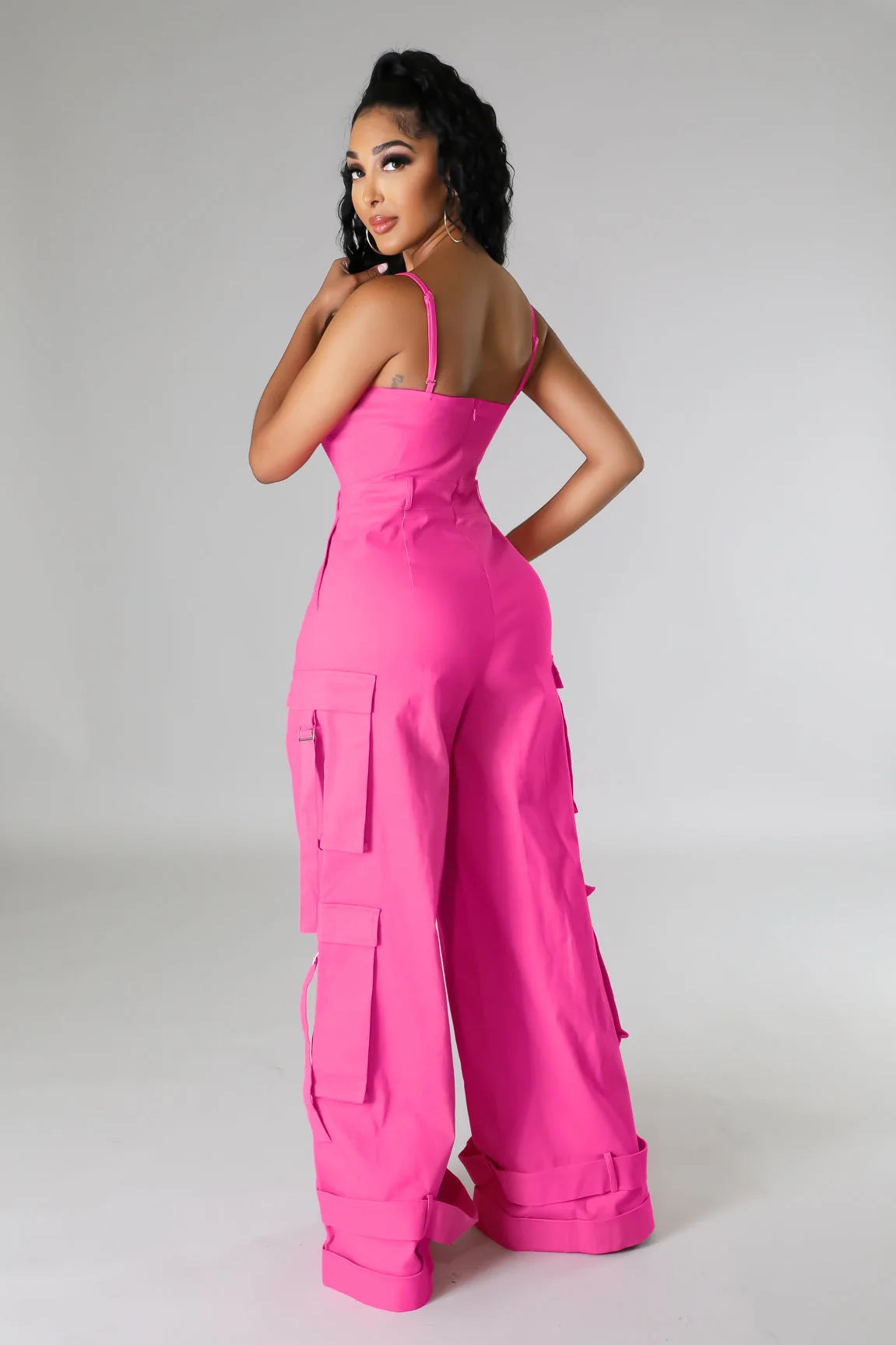 Solid Color Multi Pocket Jumpsuit