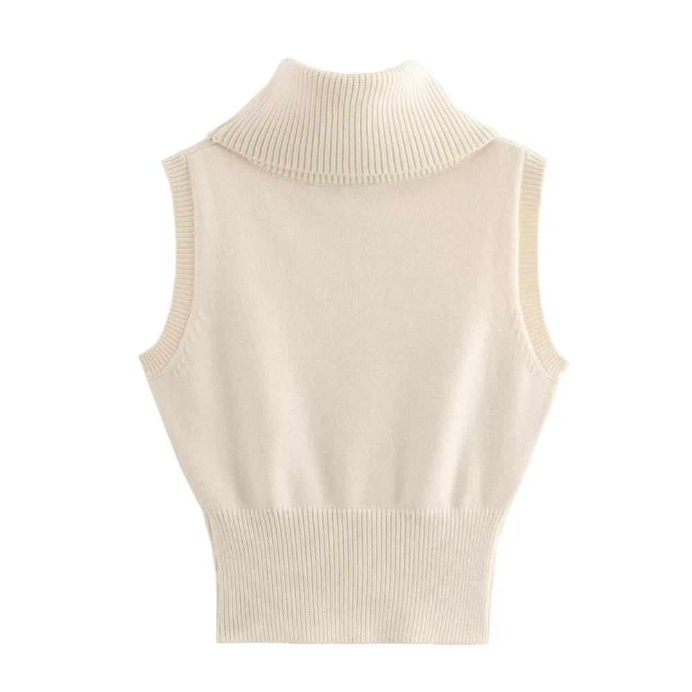 Solid Color Stand Up Collar Sleeveless Shirt