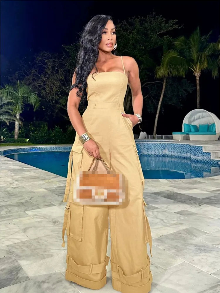 Solid Color Multi Pocket Jumpsuit