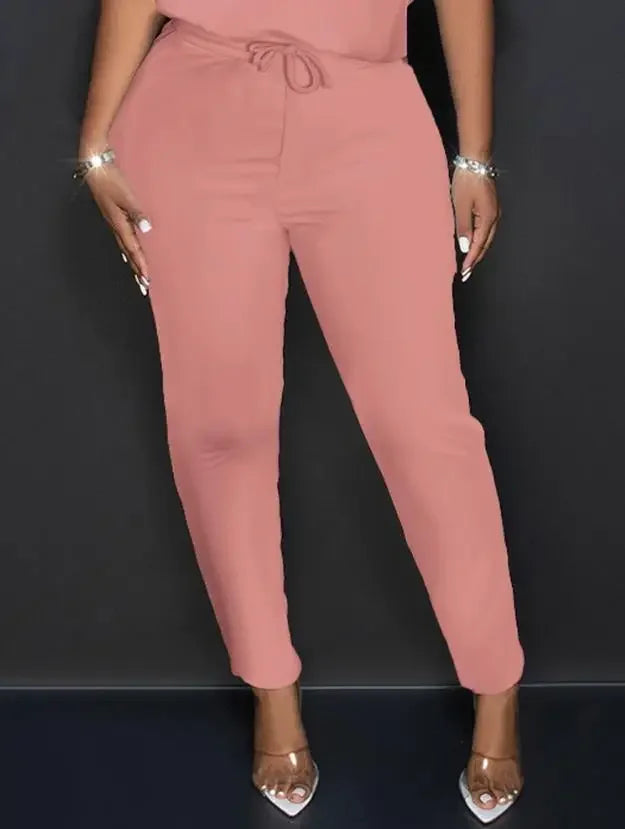 Women Shoulder Chain Drawstring Jumpsuit