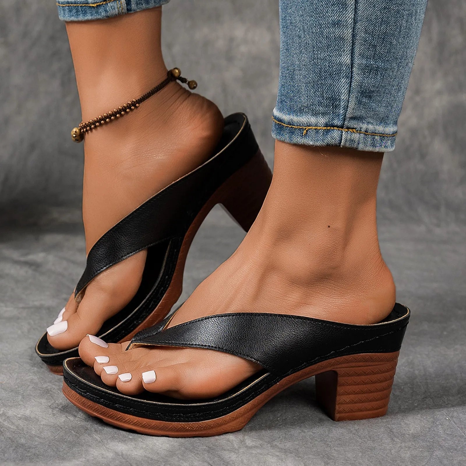 Comfortable Chunky High Heel Flip Flops