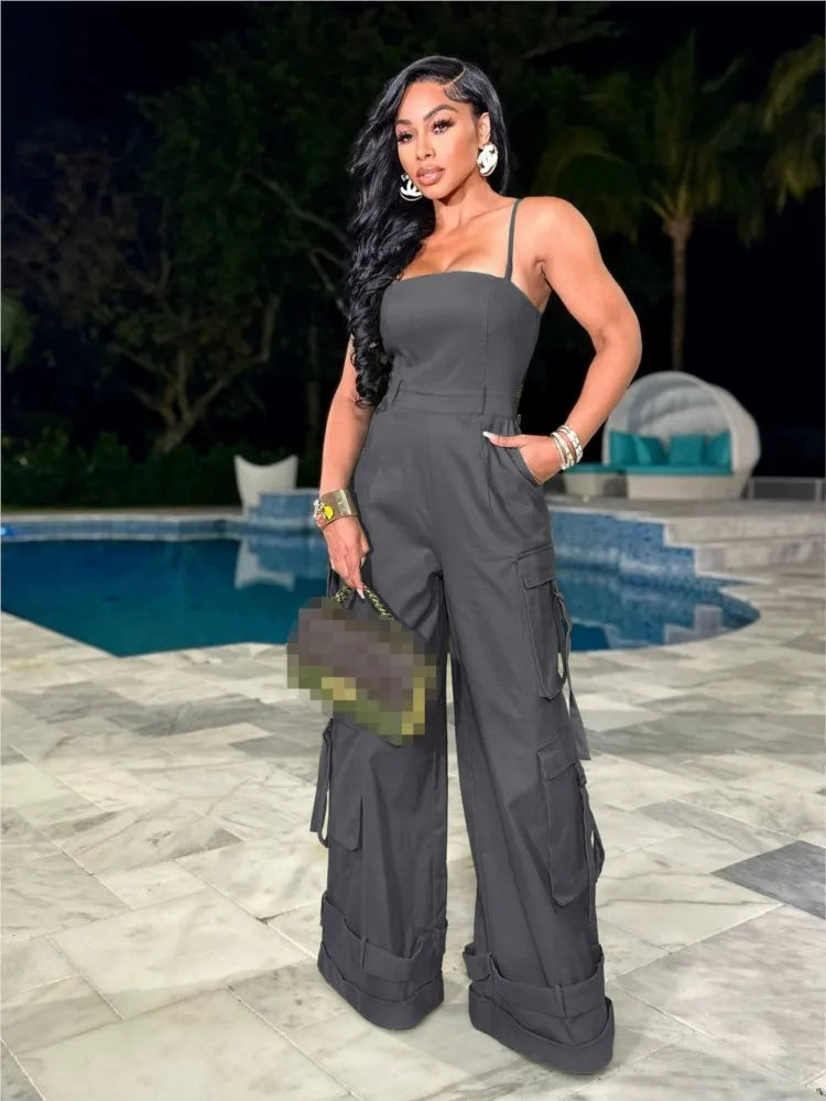 Solid Color Multi Pocket Jumpsuit