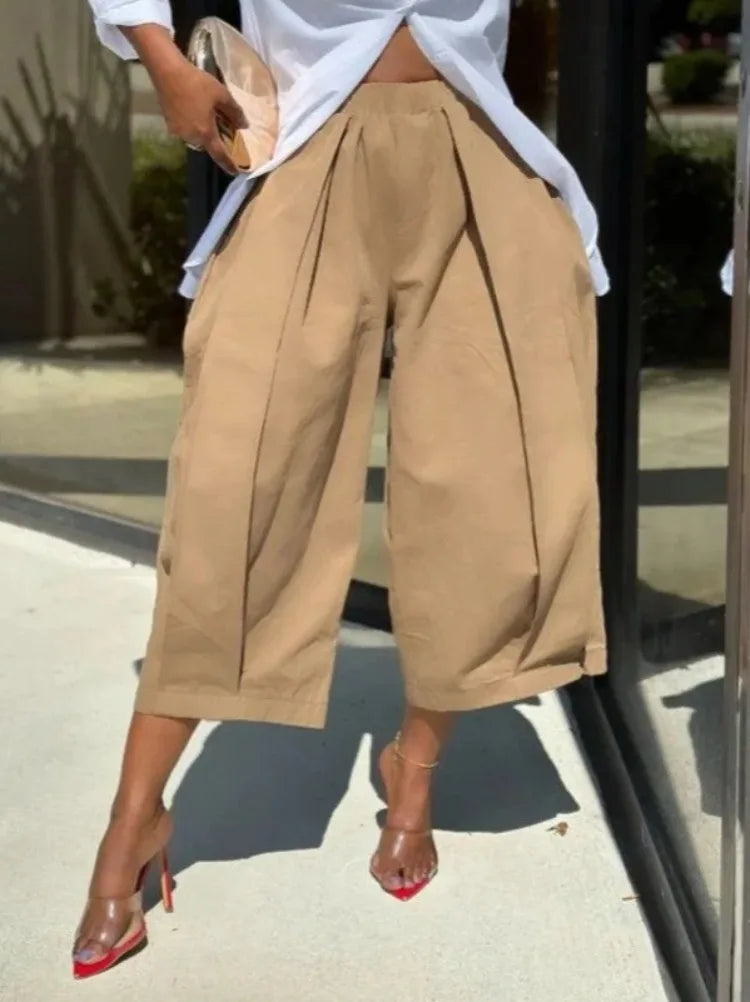 Cotton Blend Cropped Trousers