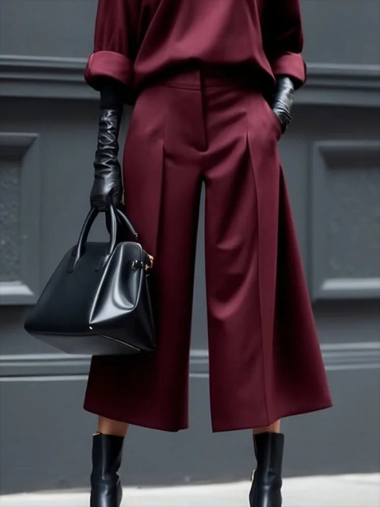 Wide Leg High Waist Pleated Trousers