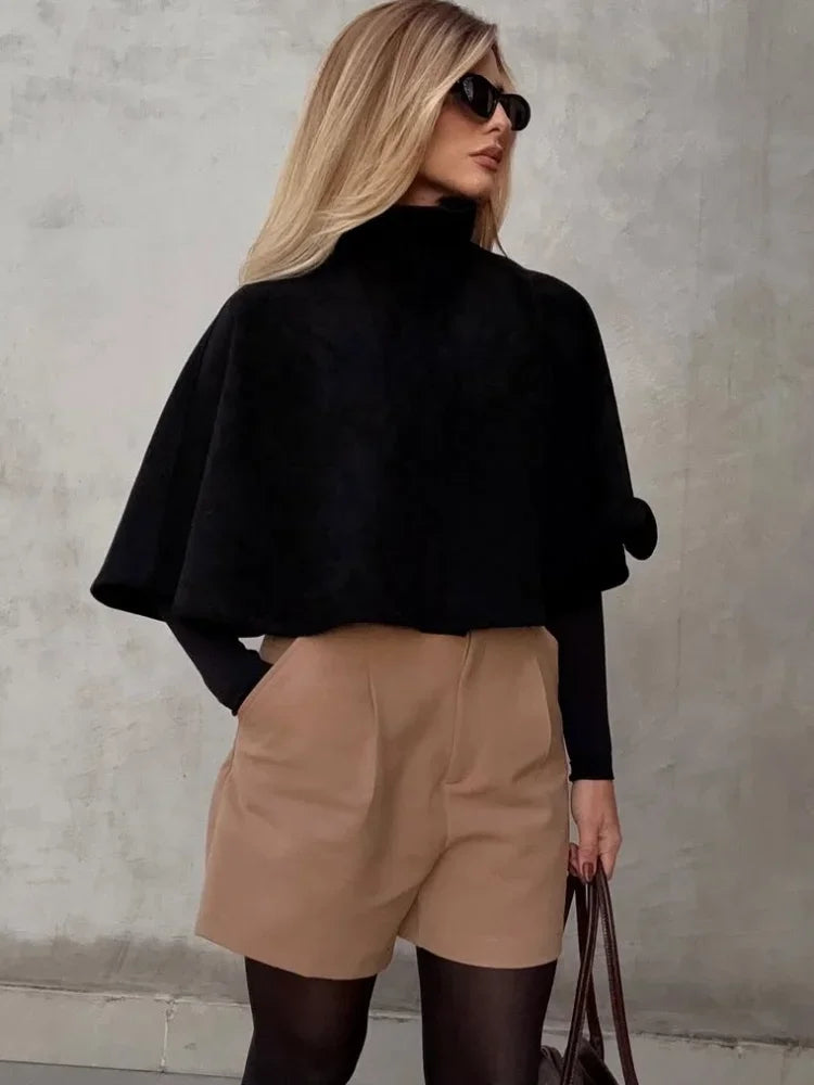 Black Suede Cape Coat