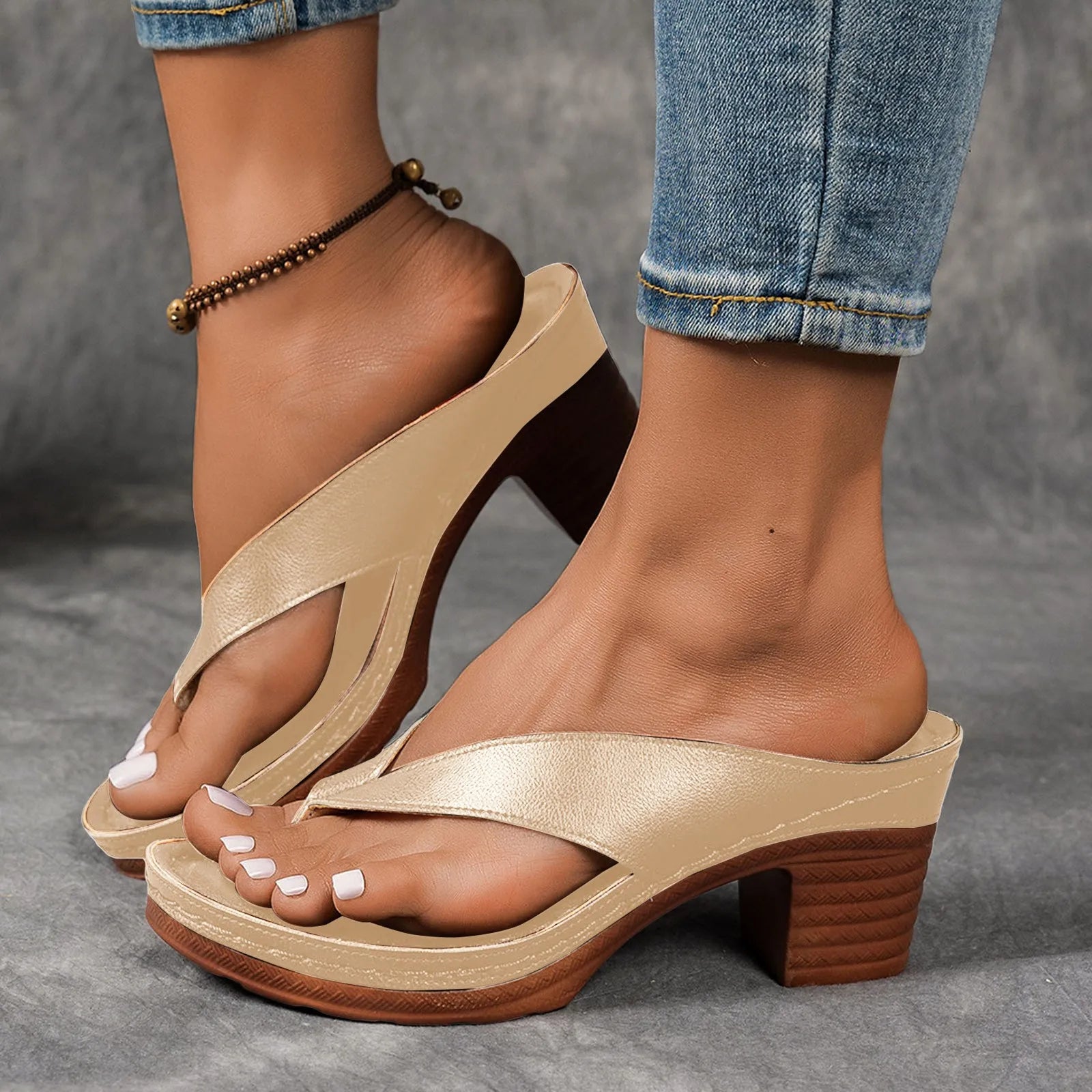 Comfortable Chunky High Heel Flip Flops