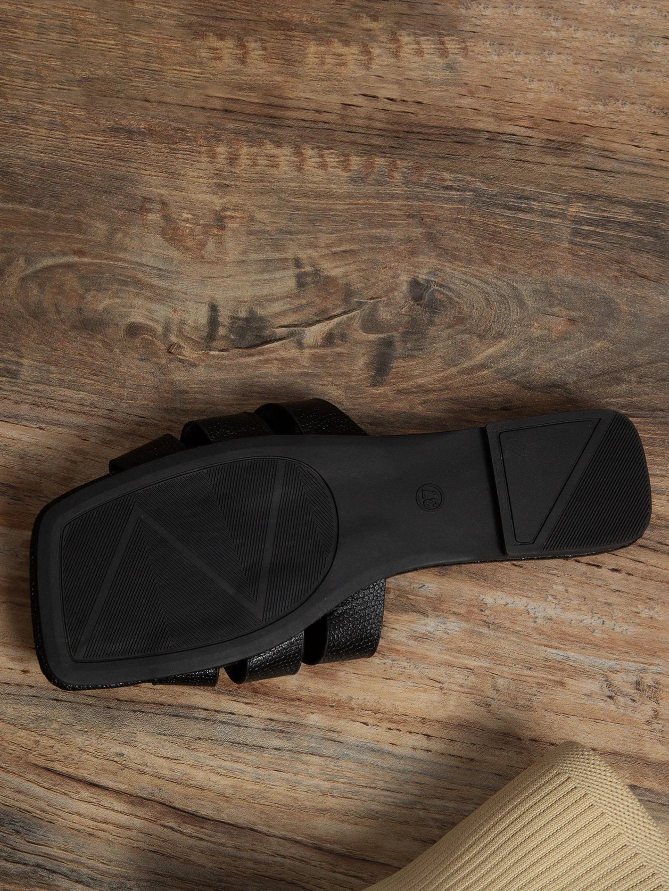 Black Leather Women's Slides